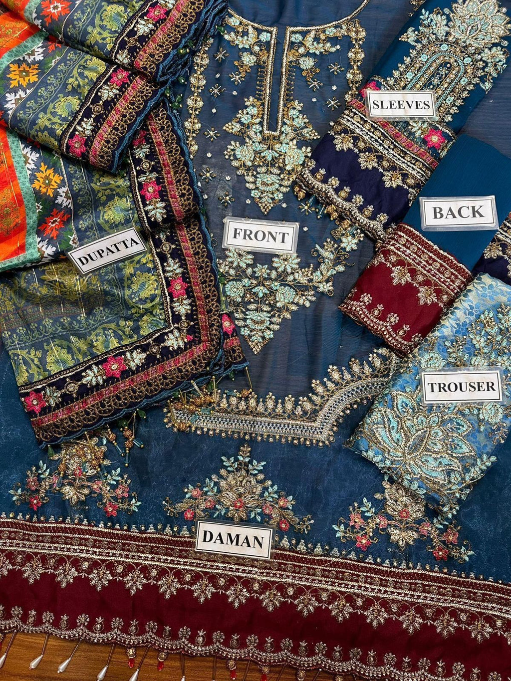 MARIA B – Chiffon Embroidered 3-Piece Suit (BLUE)