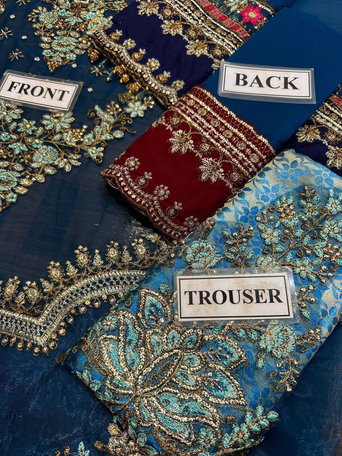 MARIA B – Chiffon Embroidered 3-Piece Suit (BLUE)