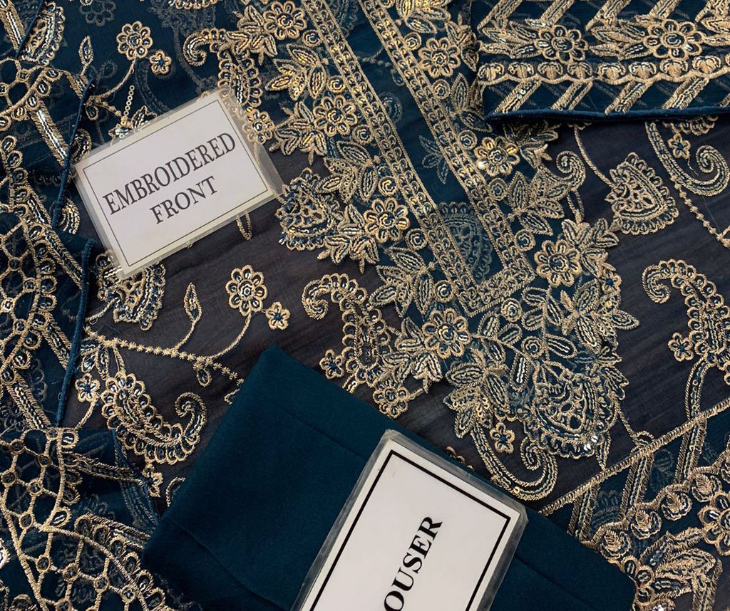 ASIM JOFA – Chiffon Unstitched 3-Piece Suit (BLUE)