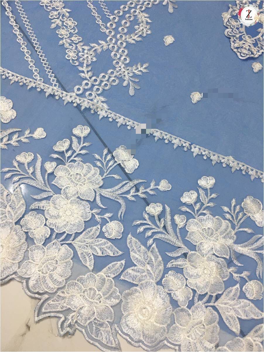 Azure Organza Suit with Thread & Sequins Embroidery