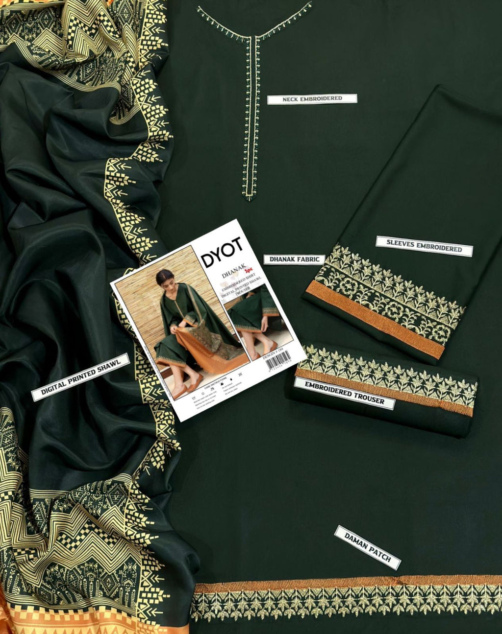 Dhanak 3 Piece Embroidered Suit (Article 30)