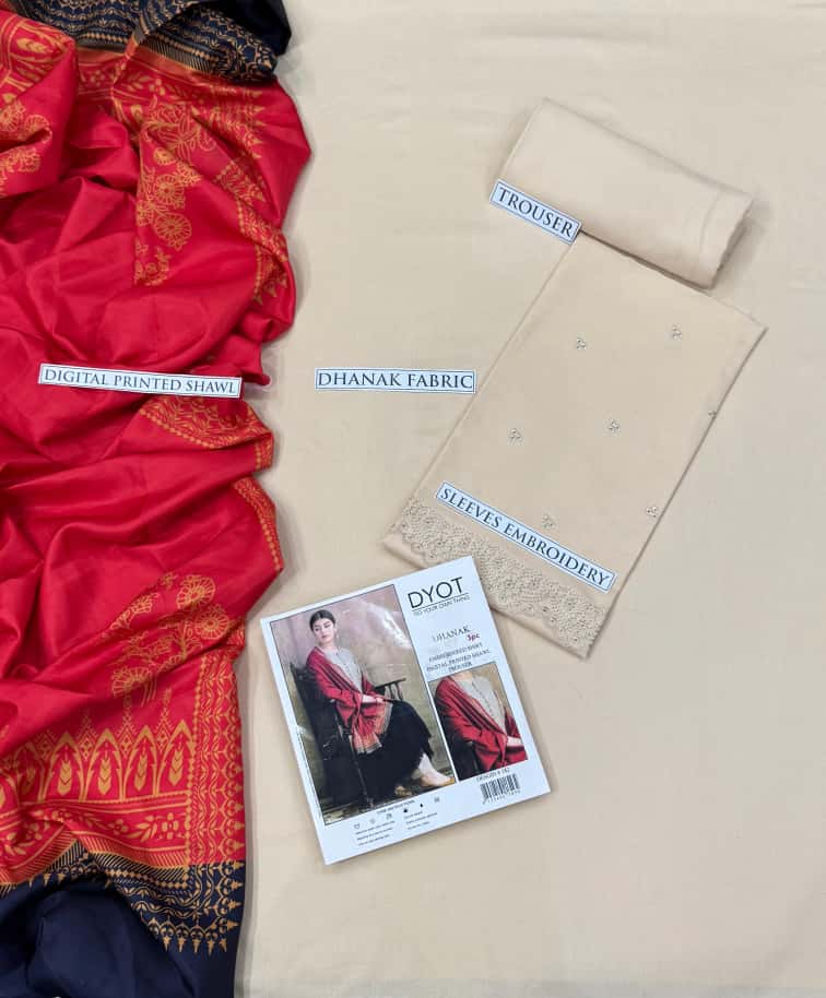 Dhanak 3 Piece Embroidered Suit (Article 33)