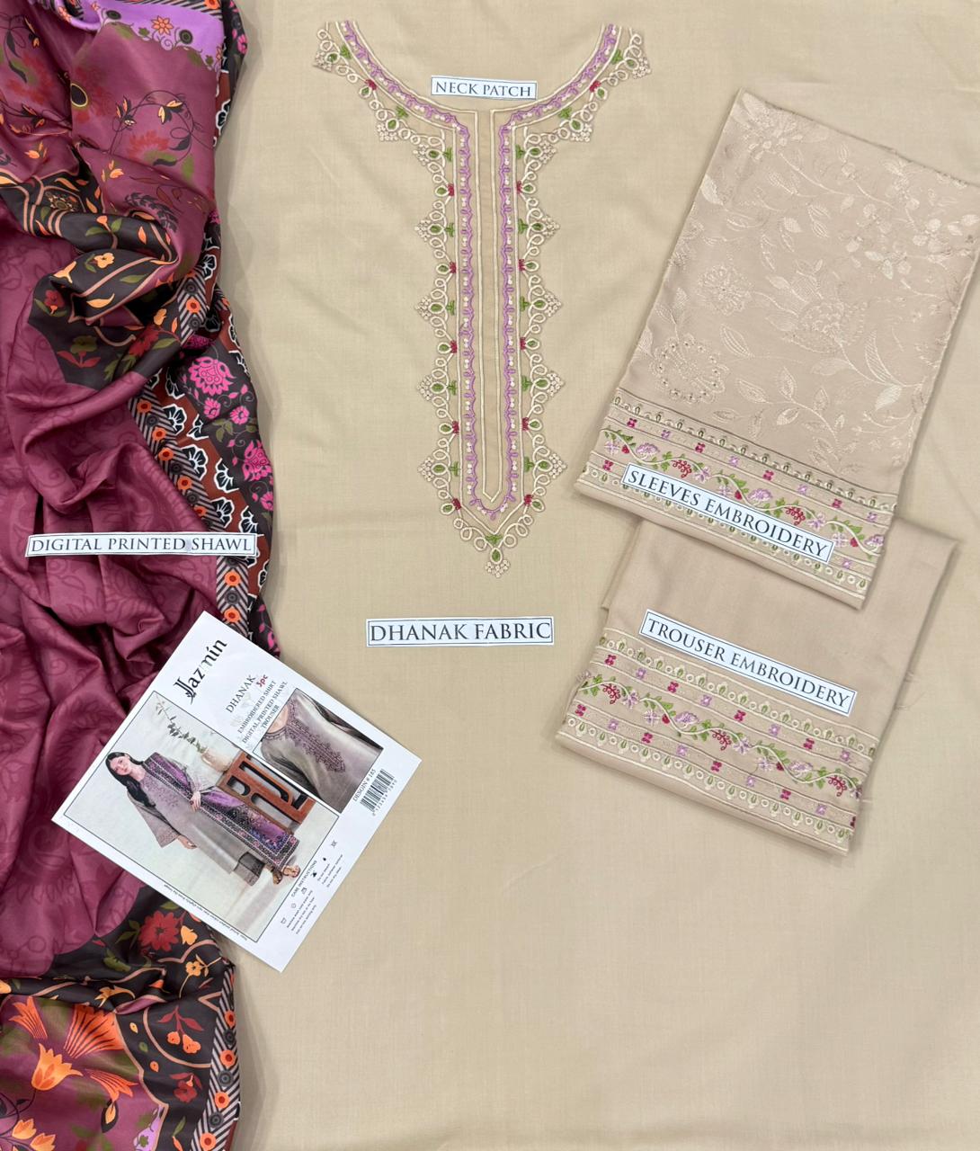 Dhanak 3 Piece Embroidered Suit (Article 34)