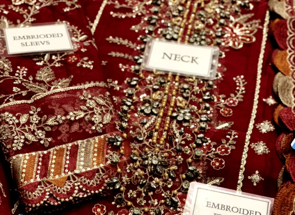 Maria.B 3-Piece Unstitched Suit (MAROON)