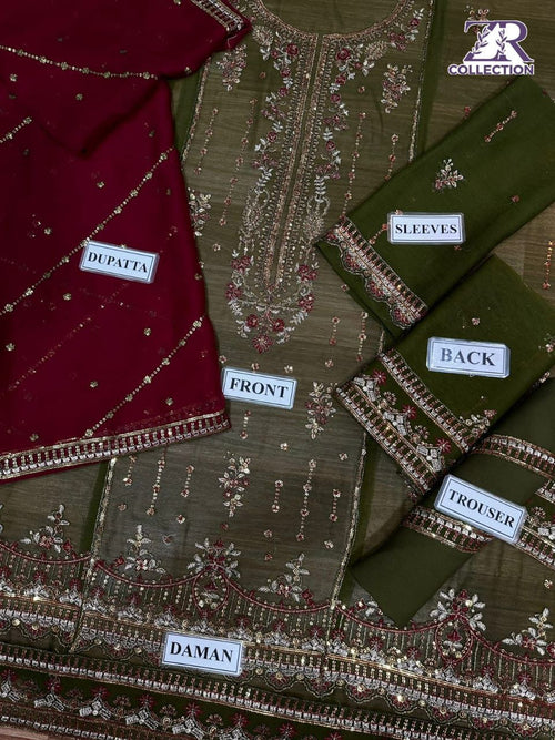 Asim Jofa Chiffon Embroidered Replica (GREEN)