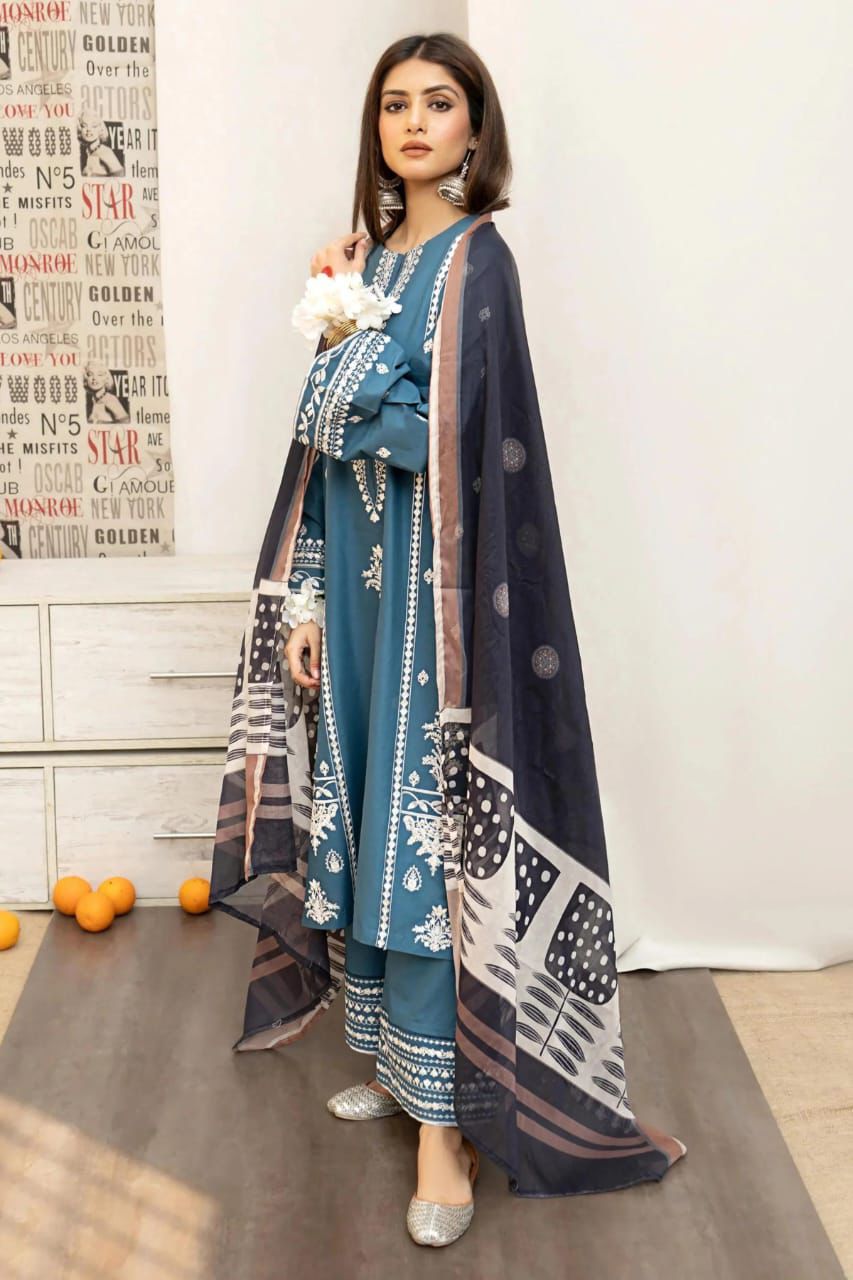 Dhanak 3 Piece Embroidered Suit (Article 22)