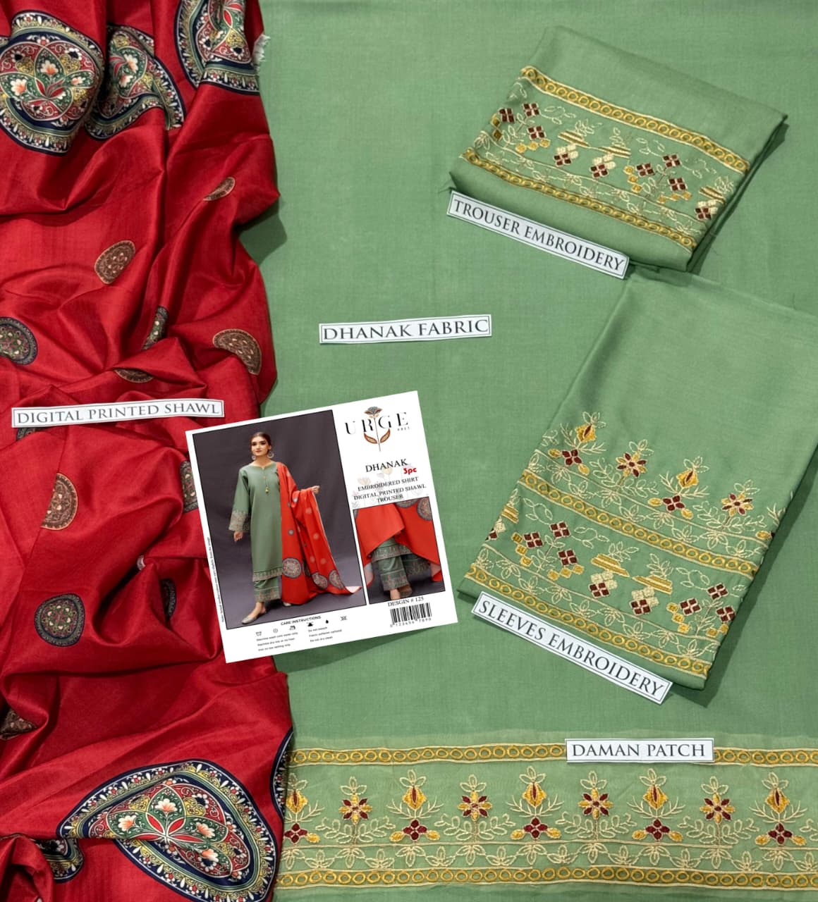 Dhanak 3 Piece Embroidered Suit (Article 26)