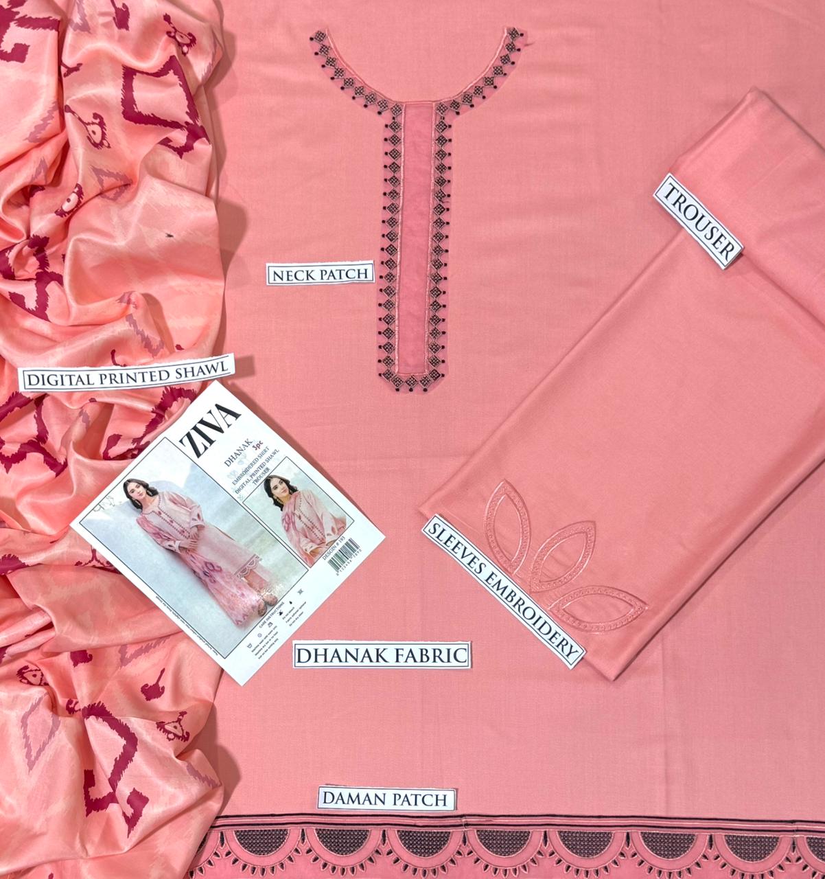 Dhanak 3 Piece Embroidered Suit (Article 27)