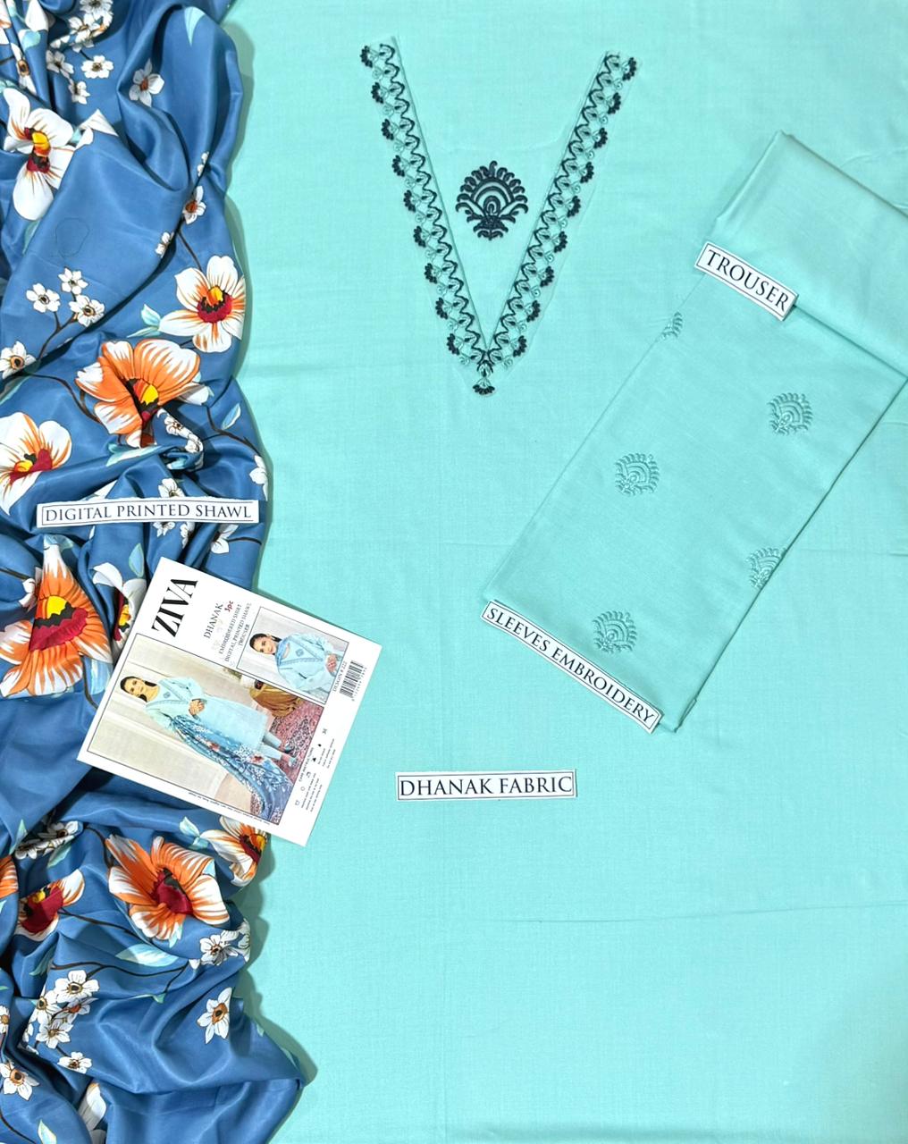 Dhanak 3 Piece Embroidered Suit (Article 28)