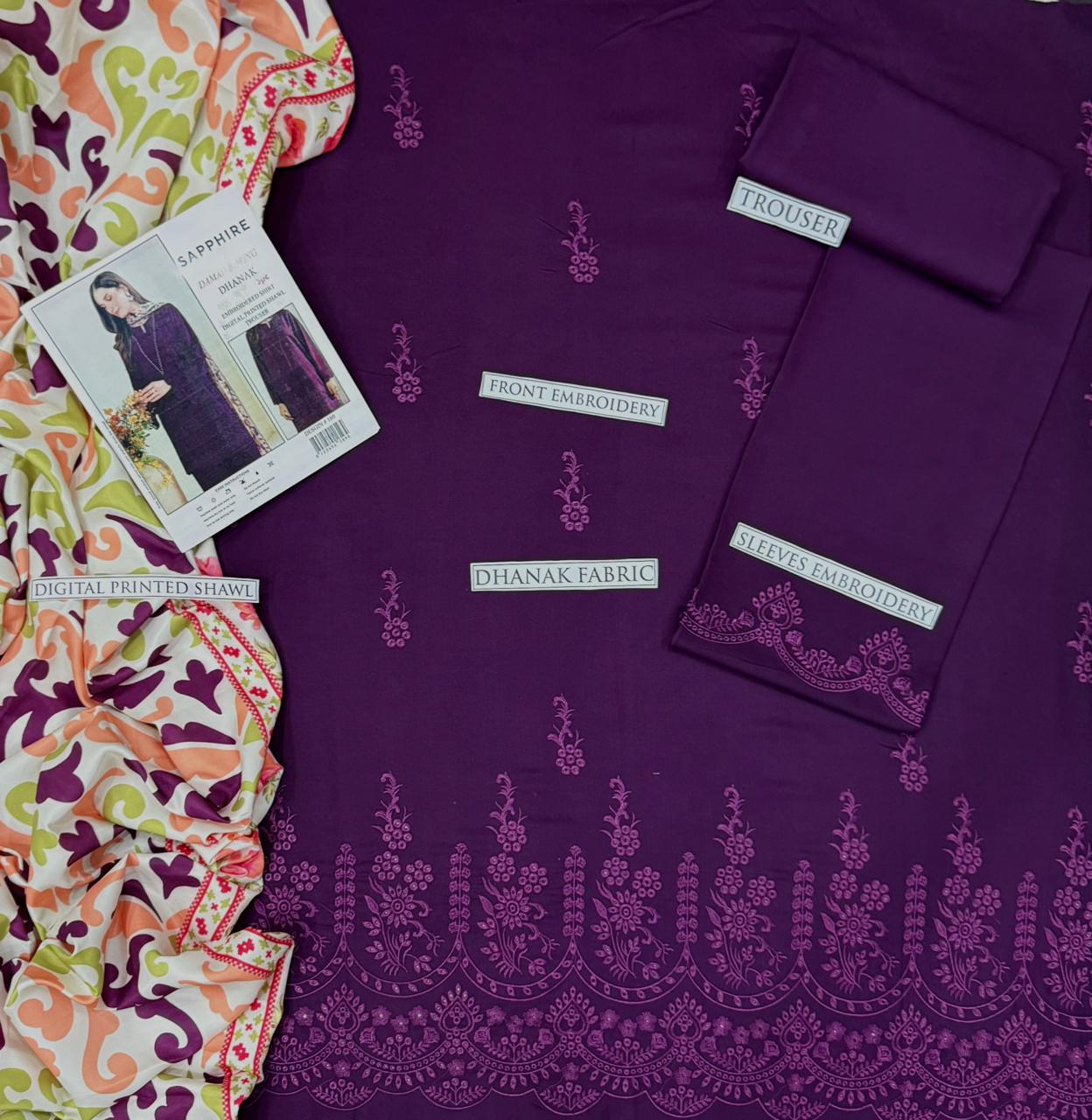 Dhanak 3 Piece Embroidered Suit (Article 29)