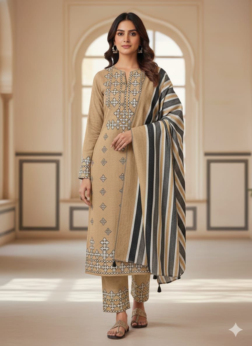 Khaddar Embroidered 3-Piece Unstitched Suit (Article 1)