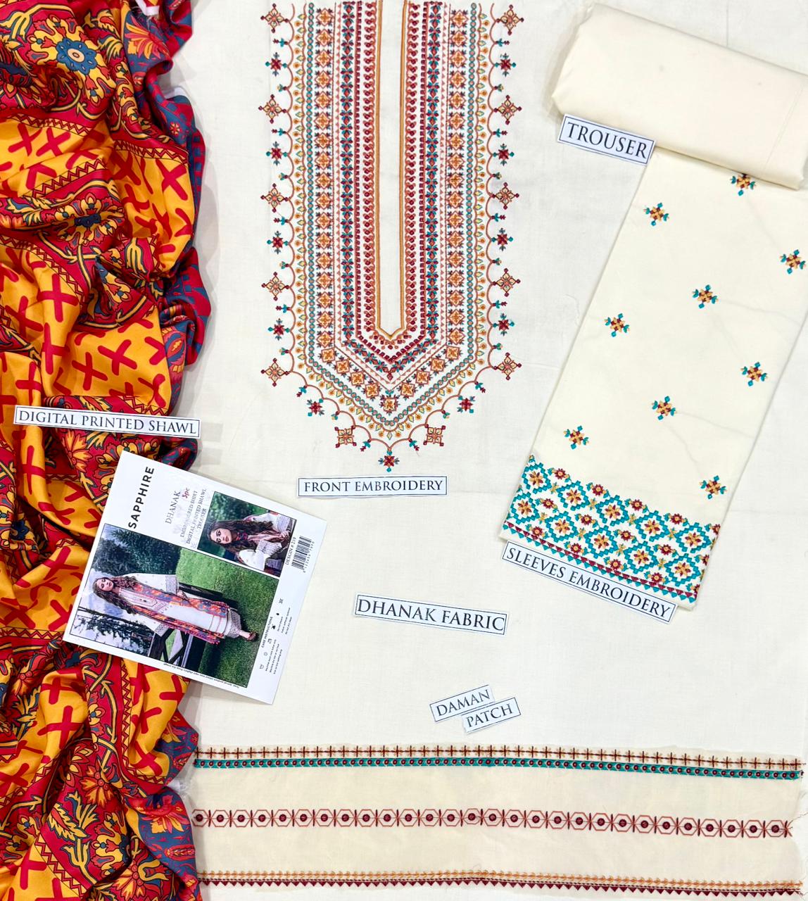 Dhanak 3-Piece Embroidered Suit (Article 49)